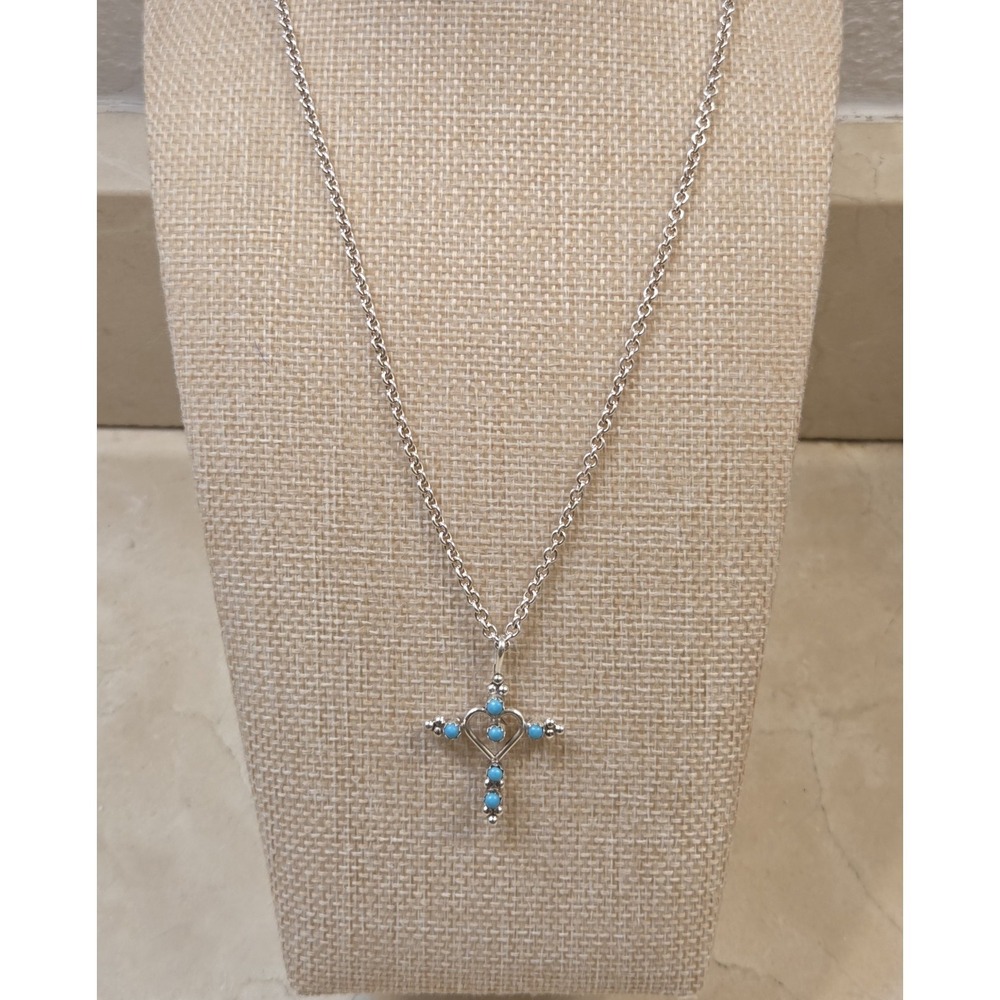 Cynthia Elliot Sterling Silver 2 Sided Turquoise Red Coral Heart Cross Necklace